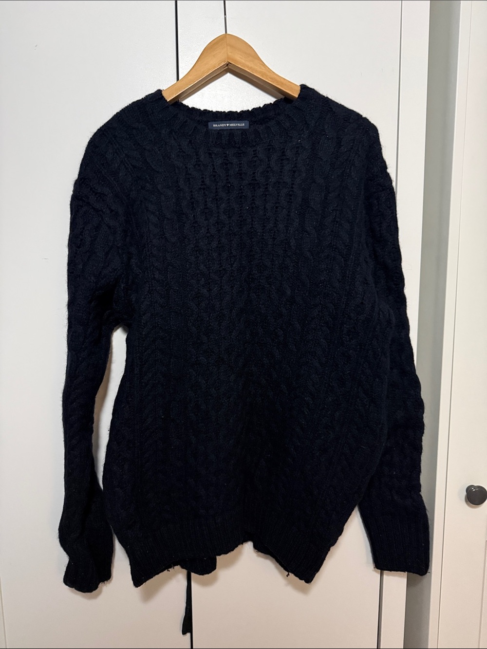 Brandy Melville Black Cable Knit Crewneck Sweater